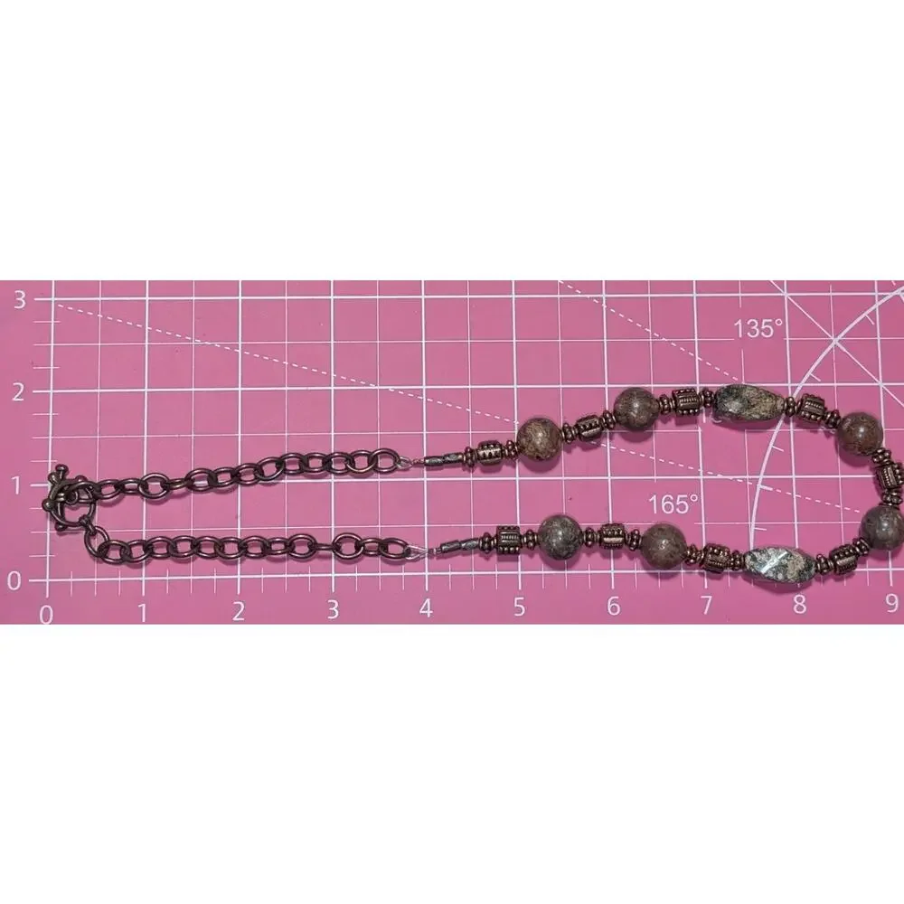 Multi Shapes & Sizes Stone Beaded Necklace With Matching Earrings In Copper Tone